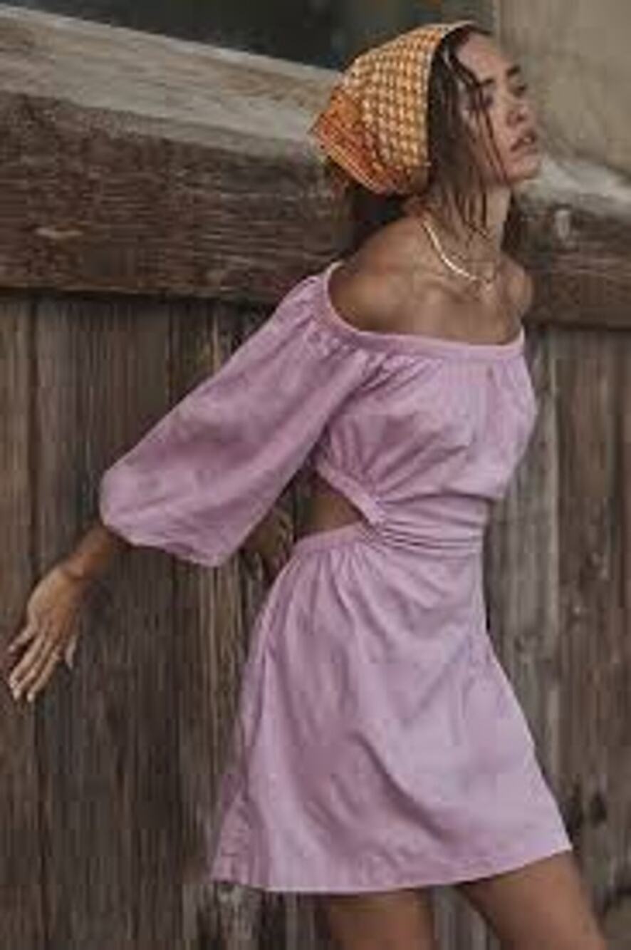 FREE PEOPLE Cut Out For This Mini Dress FEMININE Puff Sleeve Pink Flower Trail M